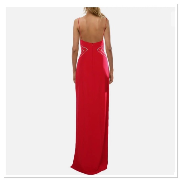 Aidan Mattox Gown Long Dress Cut Out Front Side Details Solid Red Size 4 - Picture 13 of 13